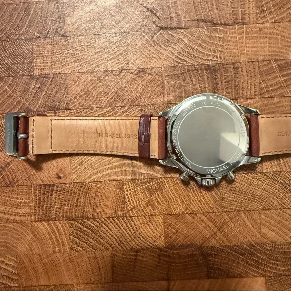 Michael Kors Black Dial with Brown Leather Strap Watch - Picture 3 of 6